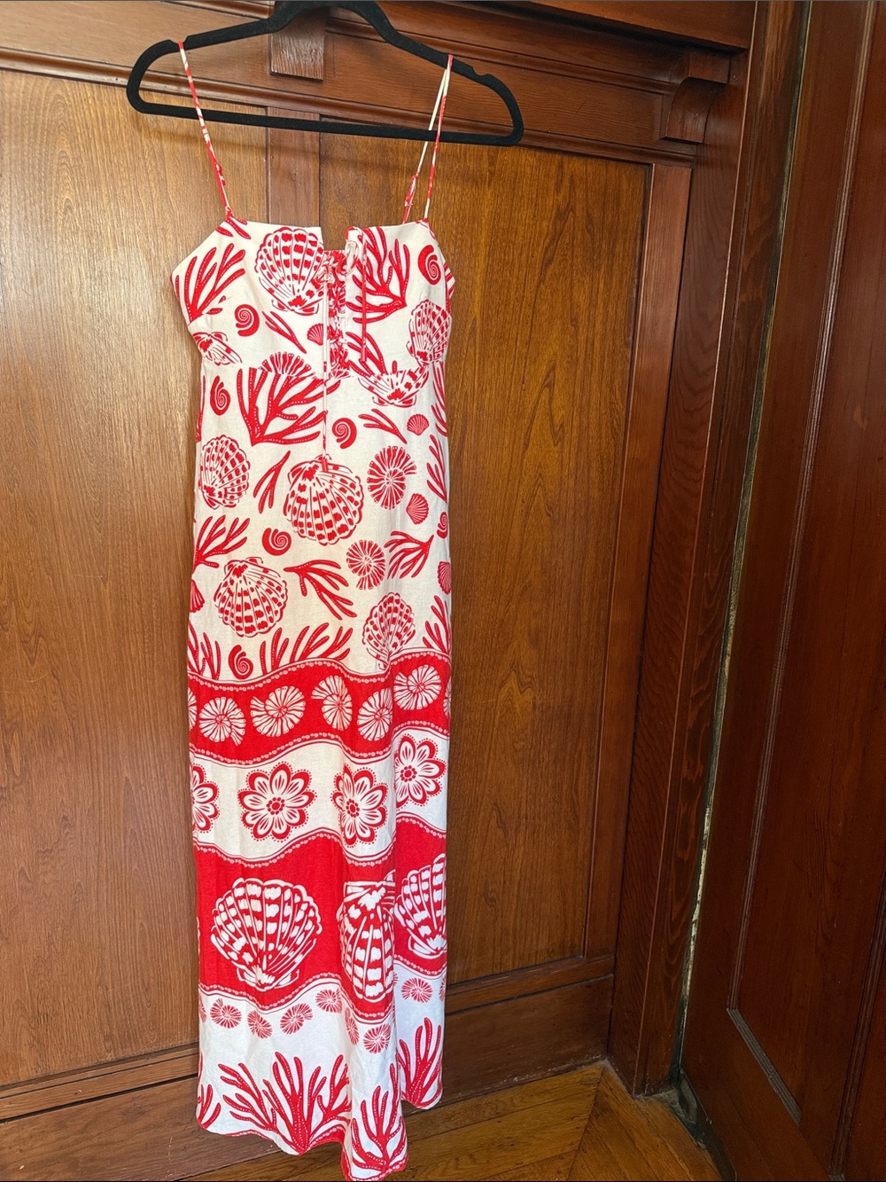 Calypso St. Barth Red and White Tropical Shell Maxi Dress